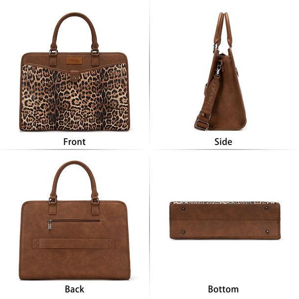 Leopard Wrangler Pebbled Faux Leather Laptop Brief Bag