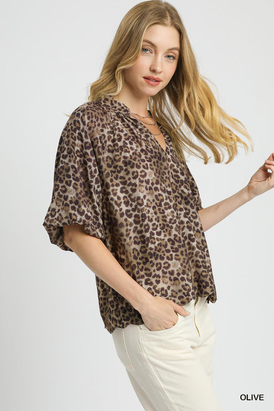 Bubble Sleeved Animal Print Blouse by Umgee