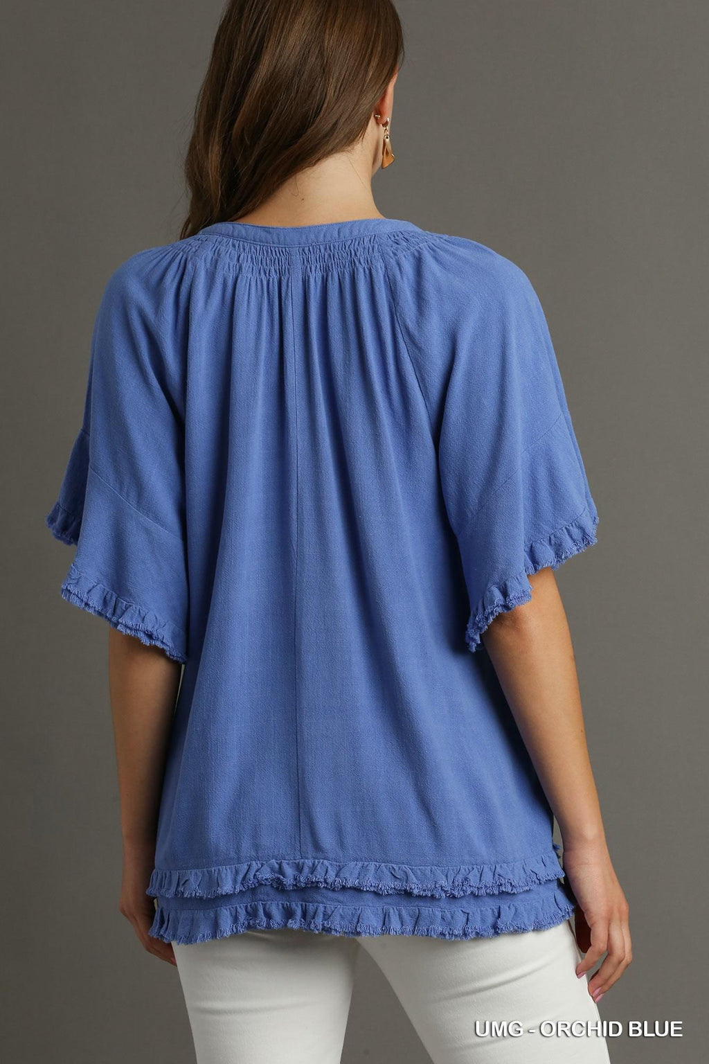 Orchid Blue Linen Boxy Cut Top by Umgee