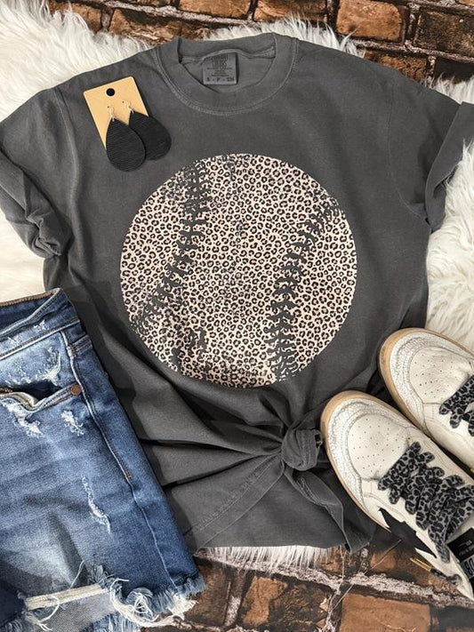 Leopard Distressed Baseball/Softball Comfort Color Tee