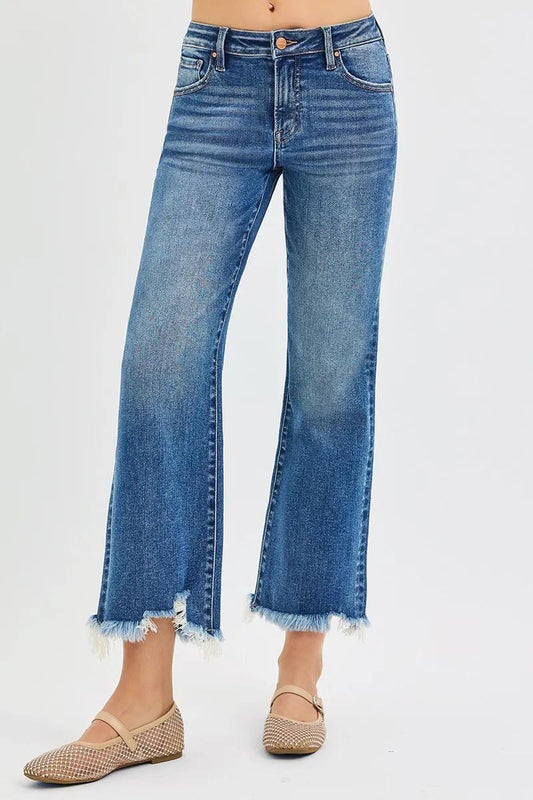 Risen Mid Rise Crop Straight Jeans -  Style #PSC21137