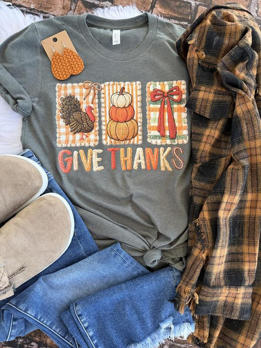 Give Thanks Faux Crochet Tee
