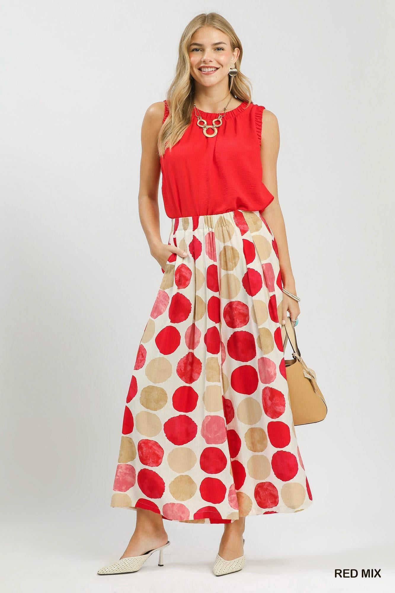 Red Mix Large Dot Wide Legged Pants