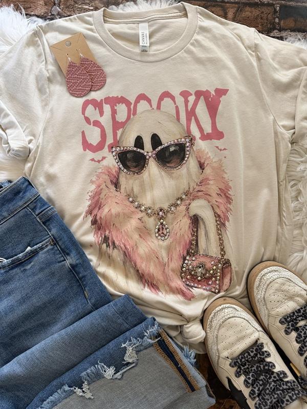 Embellished Spooky Glam Graphic Tee with Gem Details