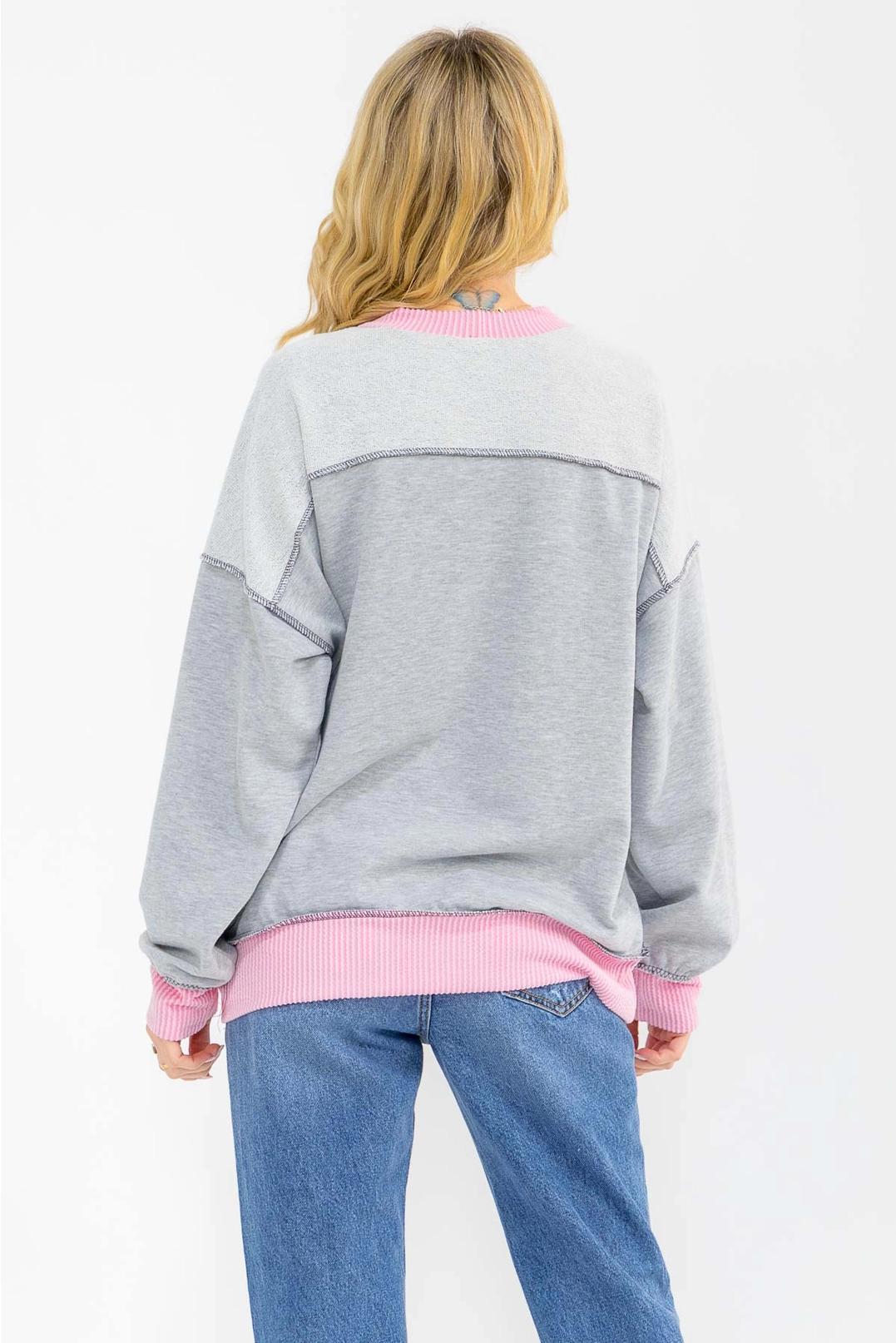 Heather Grey Contrast Trim Exposed Seam Sweatshirt