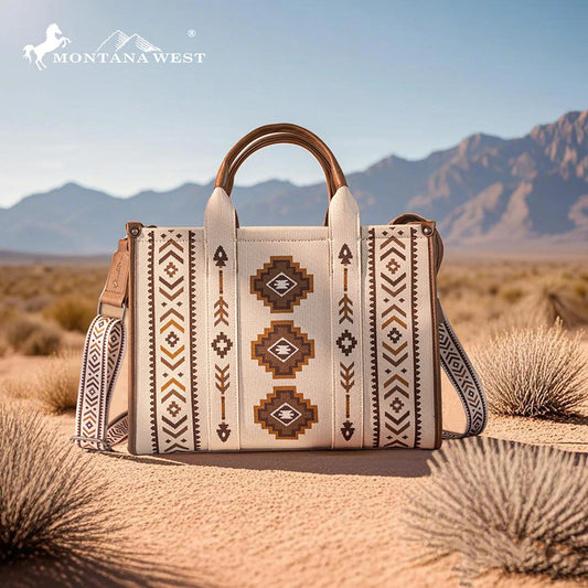 Beige Wrangler Aztec Retro Print Canvas Crossbody by Wrangler