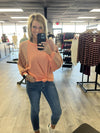 Coral Knit Relaxed Top Featuring Bishop Sleeves by 7th Ray