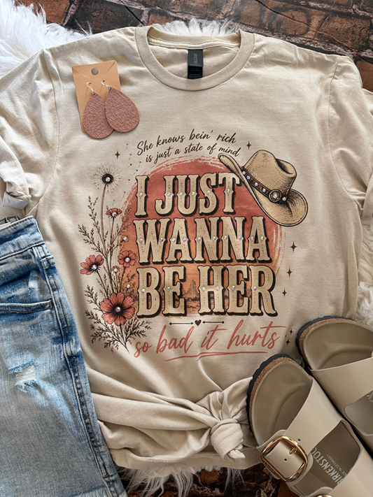 Embellished I Just Wanna Be Her Graphic Tee with Gem Details