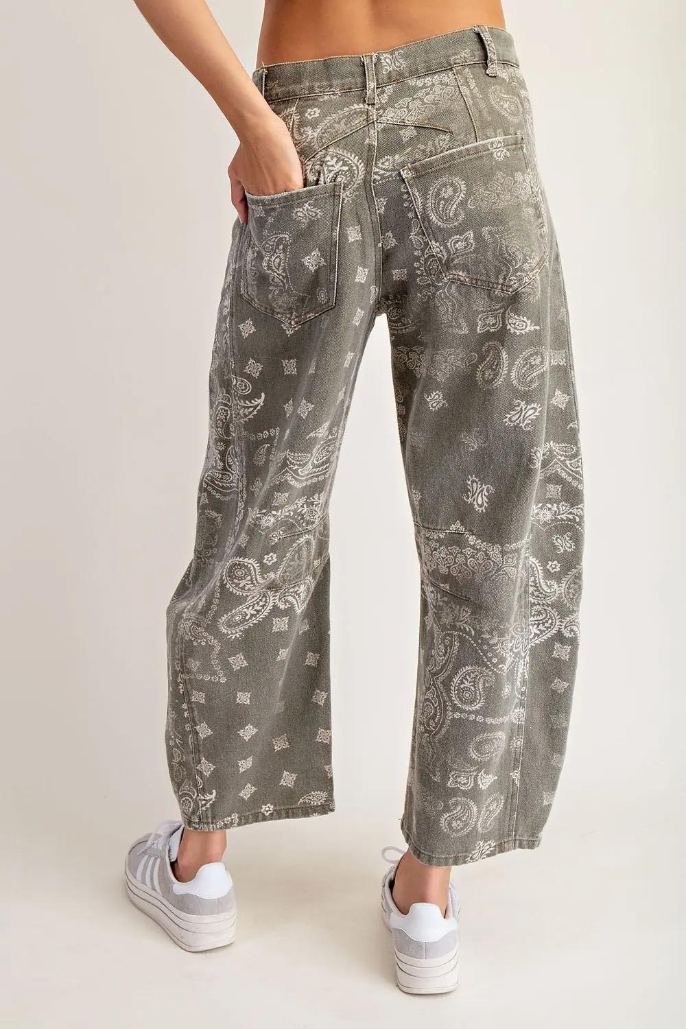 Vintage Army Mineral Washed Paisley Printed Barrel Jeans by ee:some