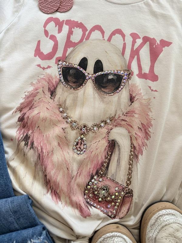Embellished Spooky Glam Graphic Tee with Gem Details