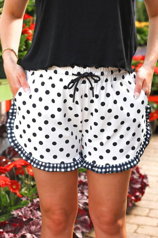 White Polka Dot Ruffle Shorts by Jess Lea