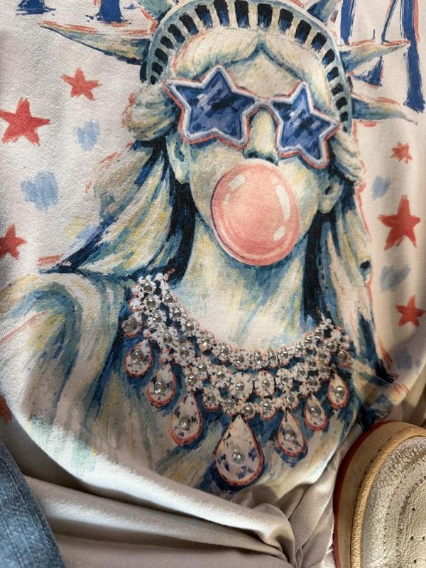 Embellished America Bubble Gum Graphic Tee With Gem Detail