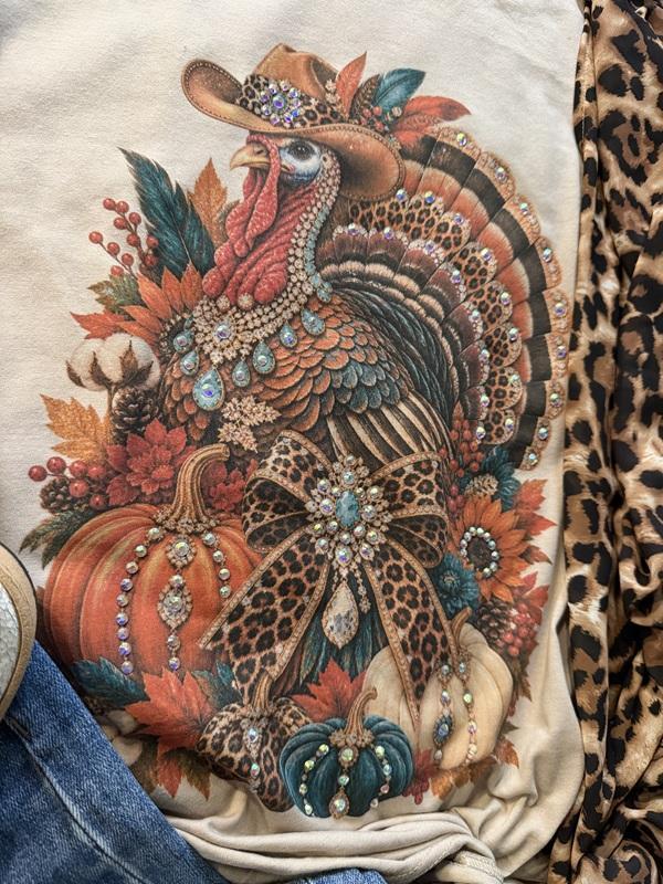 Embellished Boujee Turkey Graphic Tee with Gem Details