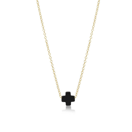 16" Necklace Gold - Signature Cross - Onyx