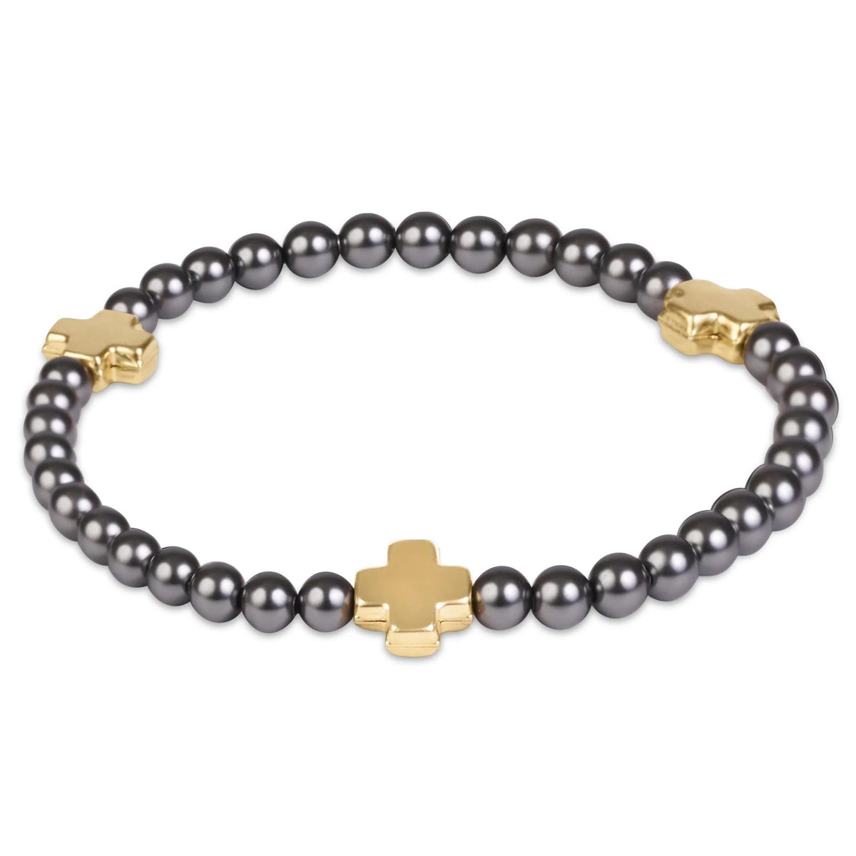 Signature Cross 4mm Pearl Dark Grey Bracelet
