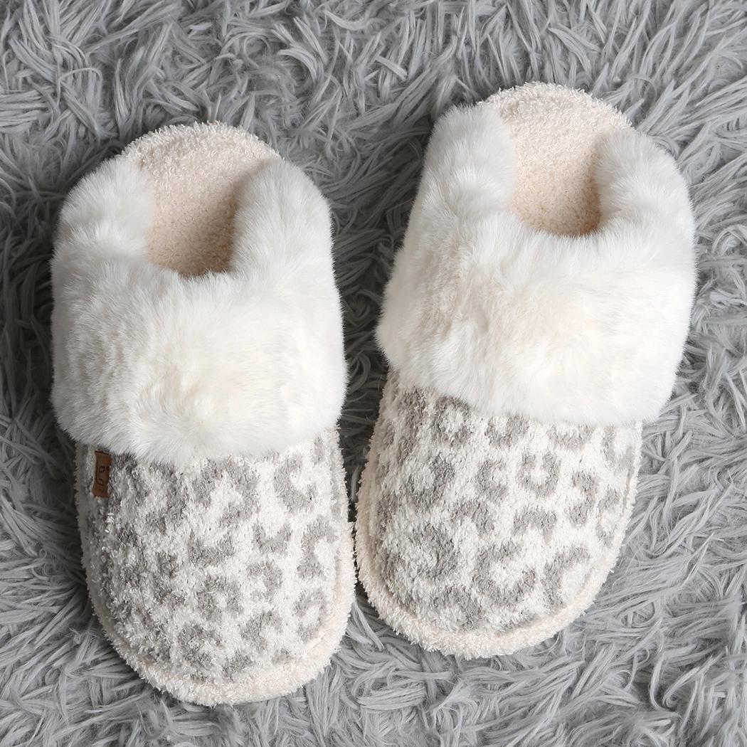 Grey Leopard Faux Fur Cuff Mule Luxury Soft Slipper