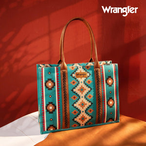 Turquoise Southwestern  Canvas Wide Tote by Wrangler