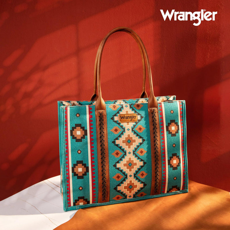 Turquoise Southwestern  Canvas Wide Tote by Wrangler