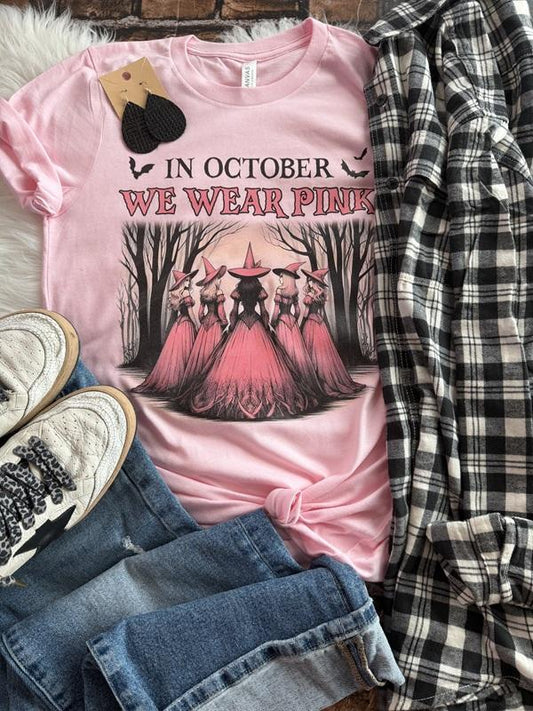 In October We Wear Pink Witches Graphic Tee