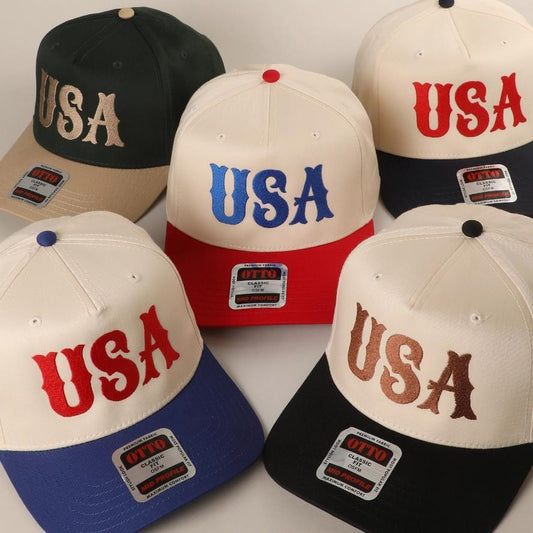 USA Typography Embroidery Two-Tone Trucker Hat