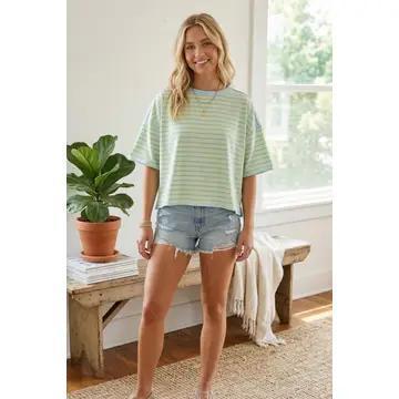 Mint/Blue Striped Relaxed Fit Knit Top