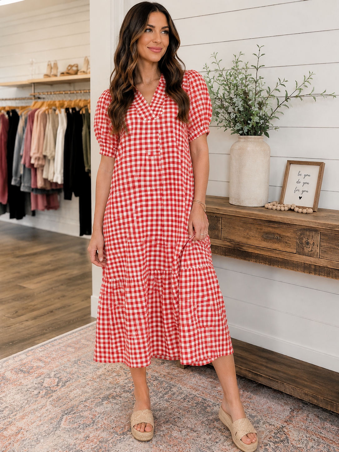 Red Gingham Midi Dress by Umgee