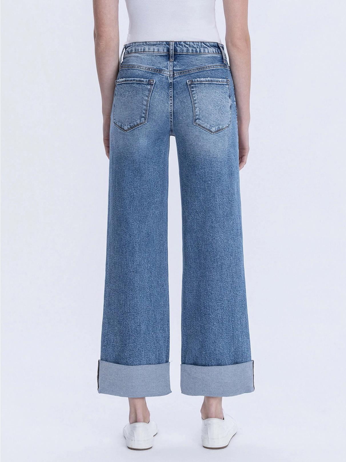 Super High Rise Double Cuffed Baggy Wide Jeans by Vervet  - Style # LV1459