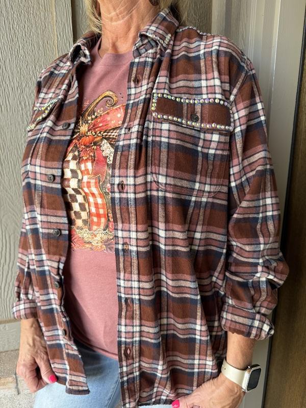 Cinnamon Sparkle Hand-Embellished Flannel