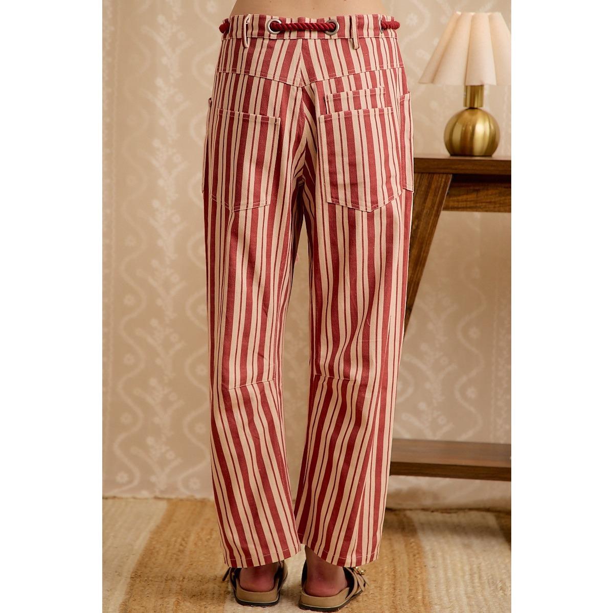 Red Stripe Wide Leg Drawstring Pants by BiBI