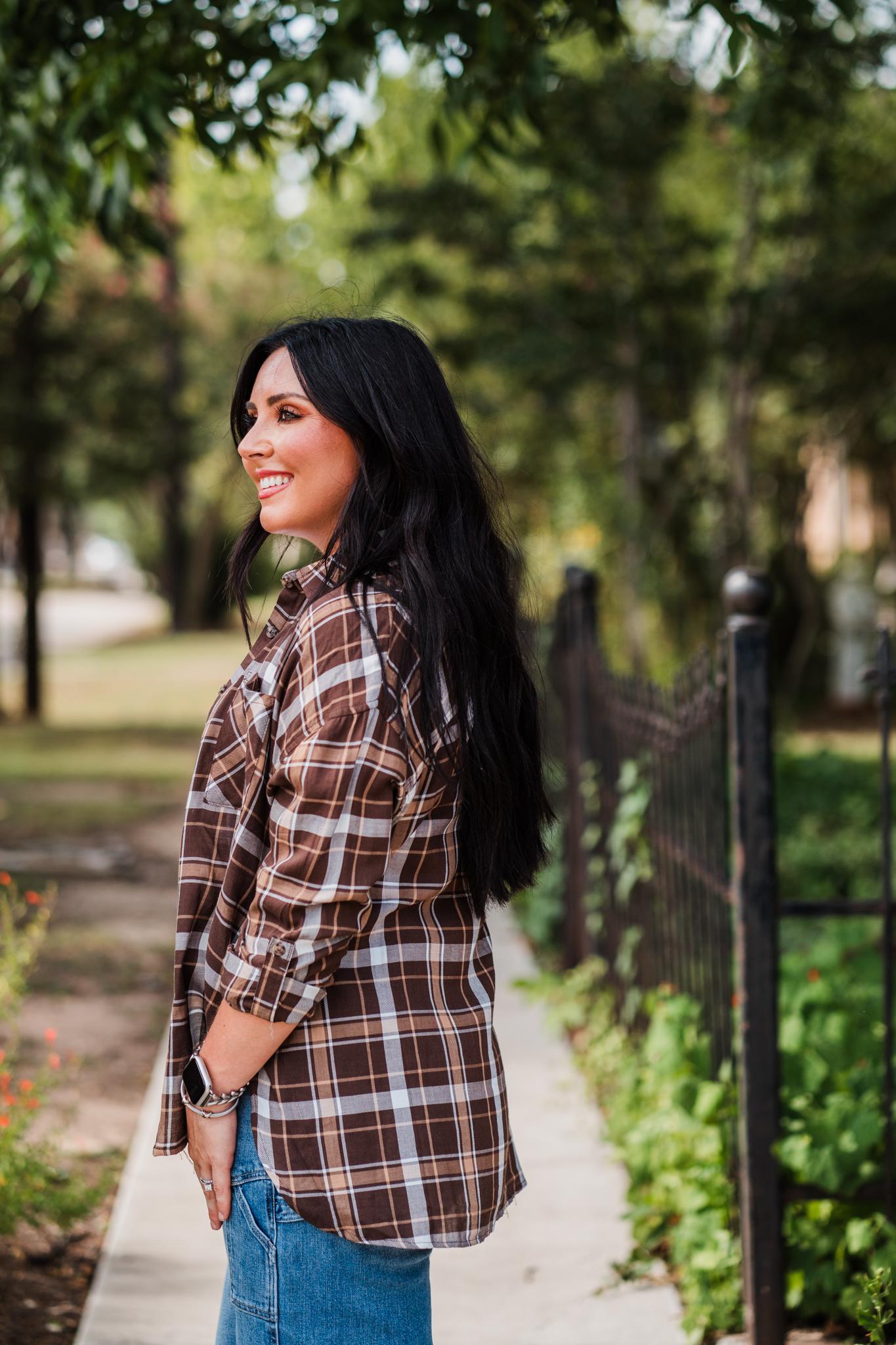 Brown and Caramel Lightweight Plaid Button Shirt