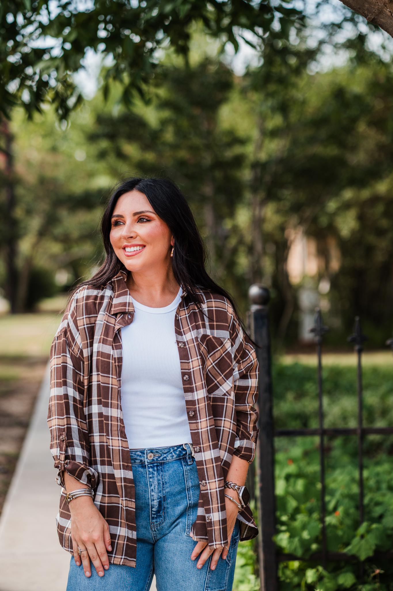 Brown and Caramel Lightweight Plaid Button Shirt