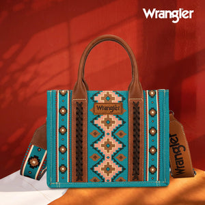Dark Turquoise Southwestern Print Small Canvas Tote/Crossbody by Wrangler