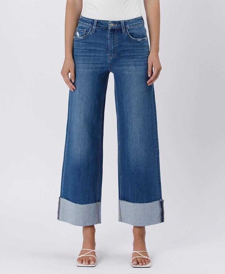 High Rise Ankle Cuffed Wide Leg Jean by Vervet