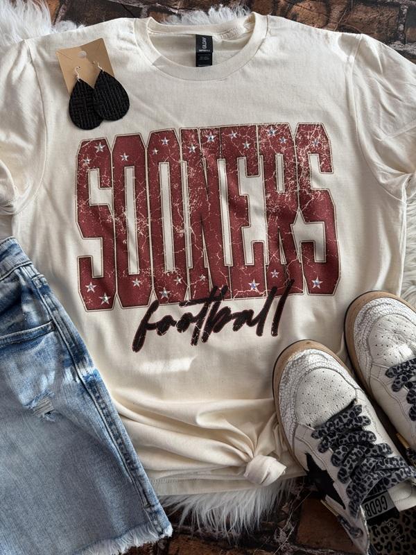 Embellished Sooners Football Tee With Gem Details