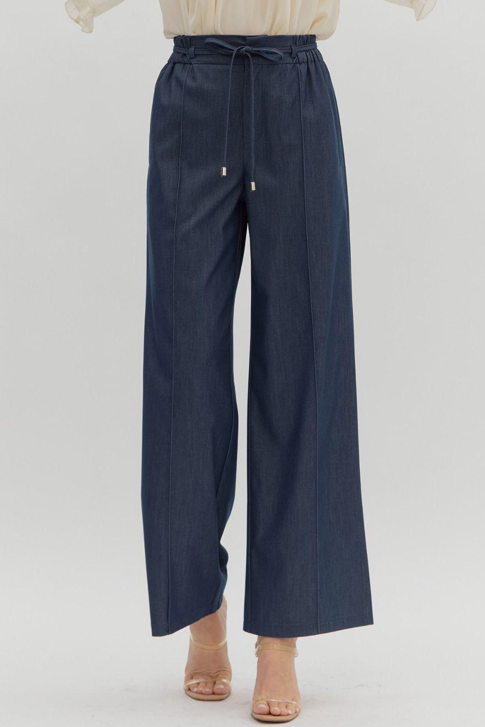 Elastic Waist Dark Denim Trousers by Entro