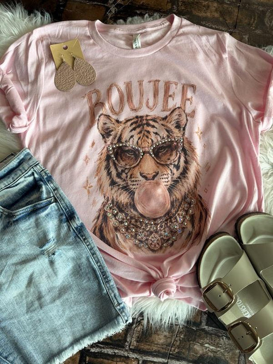 Embellished Boujee Tiger Graphic Tee with Gem Details