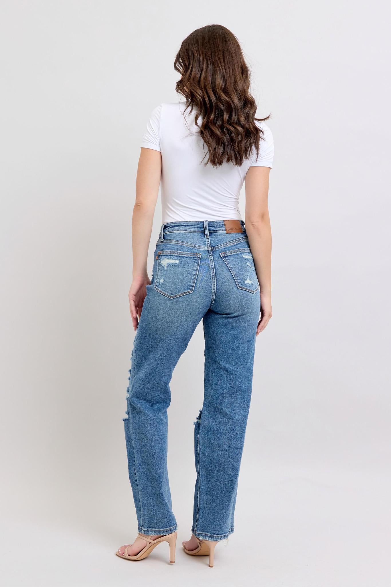 HW Heavy Destroyed Straight Leg Jeans by Judy Blue - Style #88447