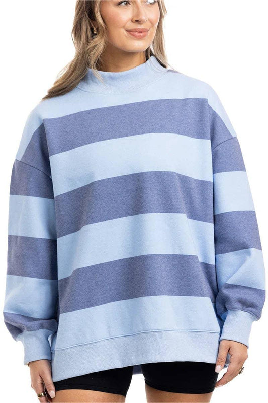 Lt. Blue & Navy Striped Mockneck Pullover by Katydid