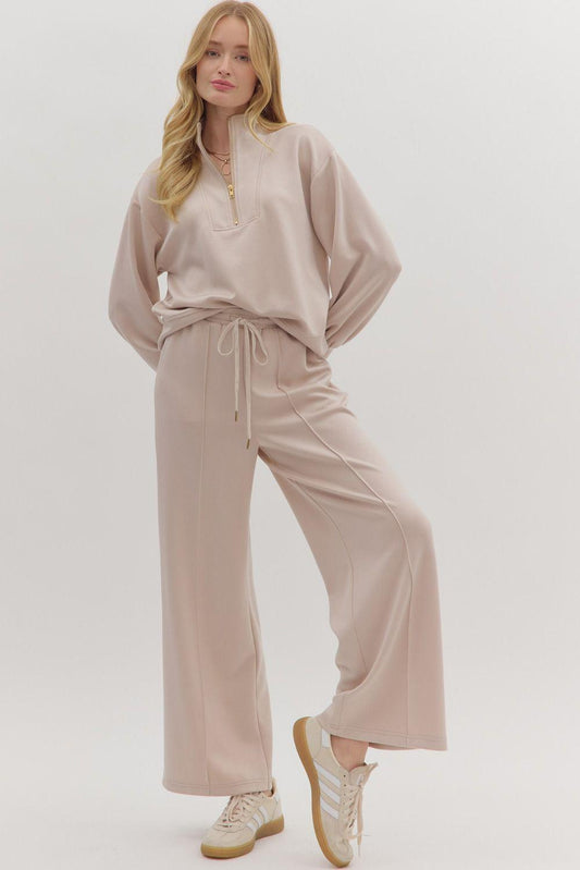Almond Knit Zipper Top & Pant Set by Entro