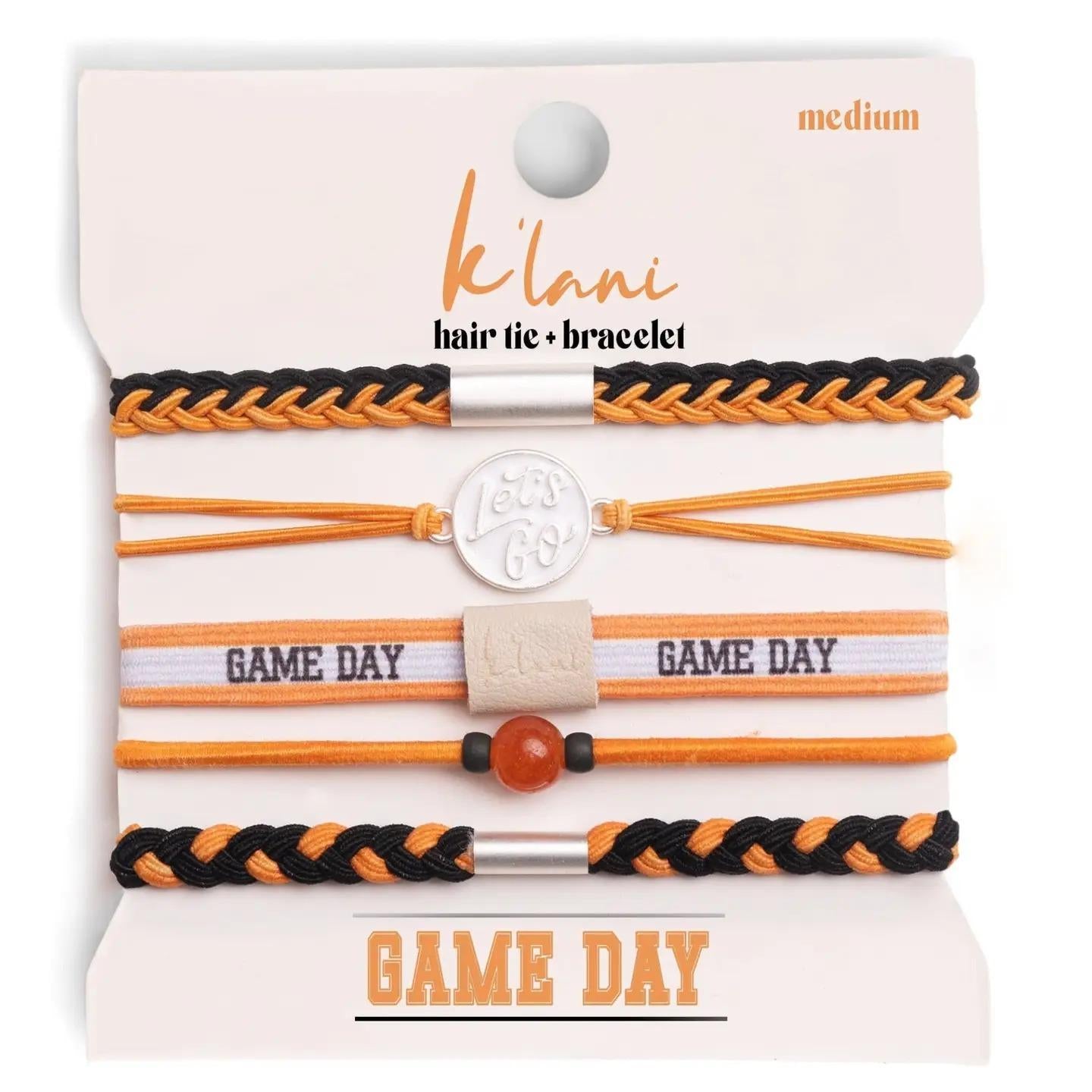 "Game Day" Orange & Black Hair Tie Bracelets