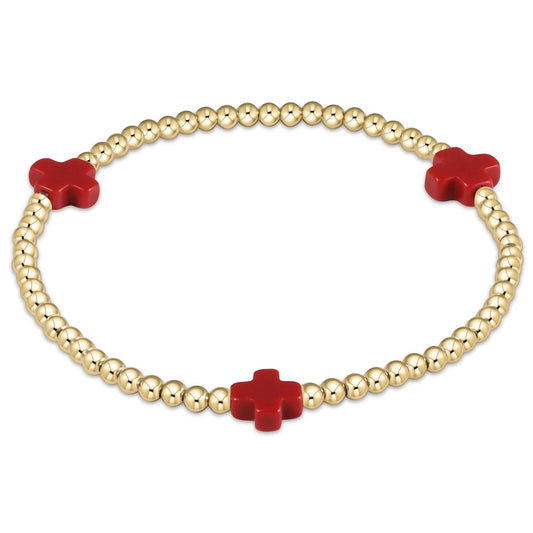Signature Cross 3mm Gold Bracelet - Red