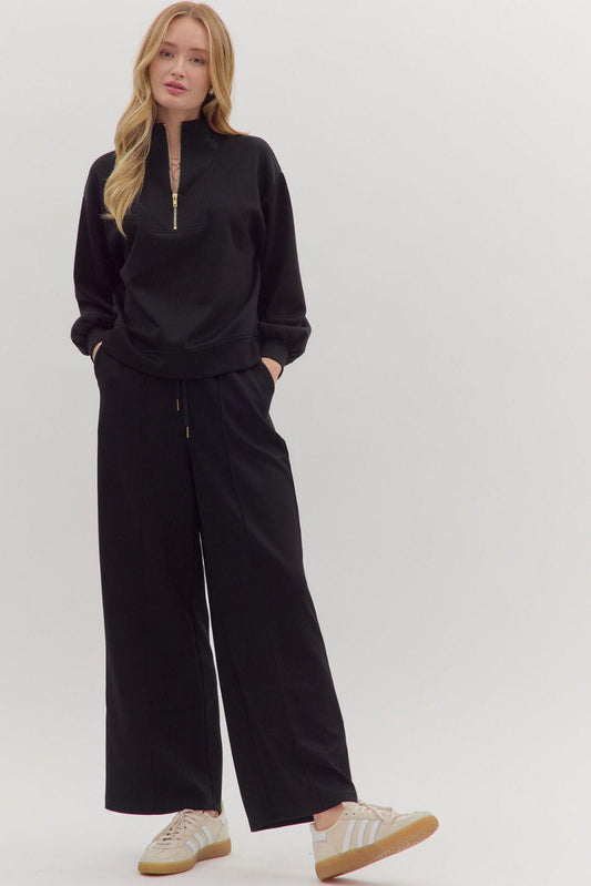 Black Knit Zipper Top & Pant Set by Entro