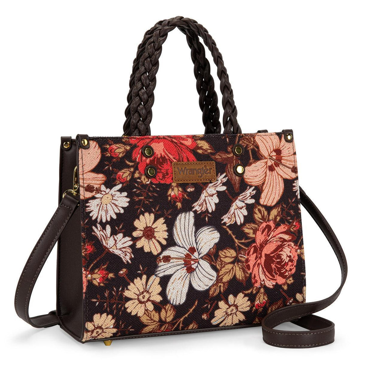 Coffee Wrangler Floral Print Braided Tote Bag