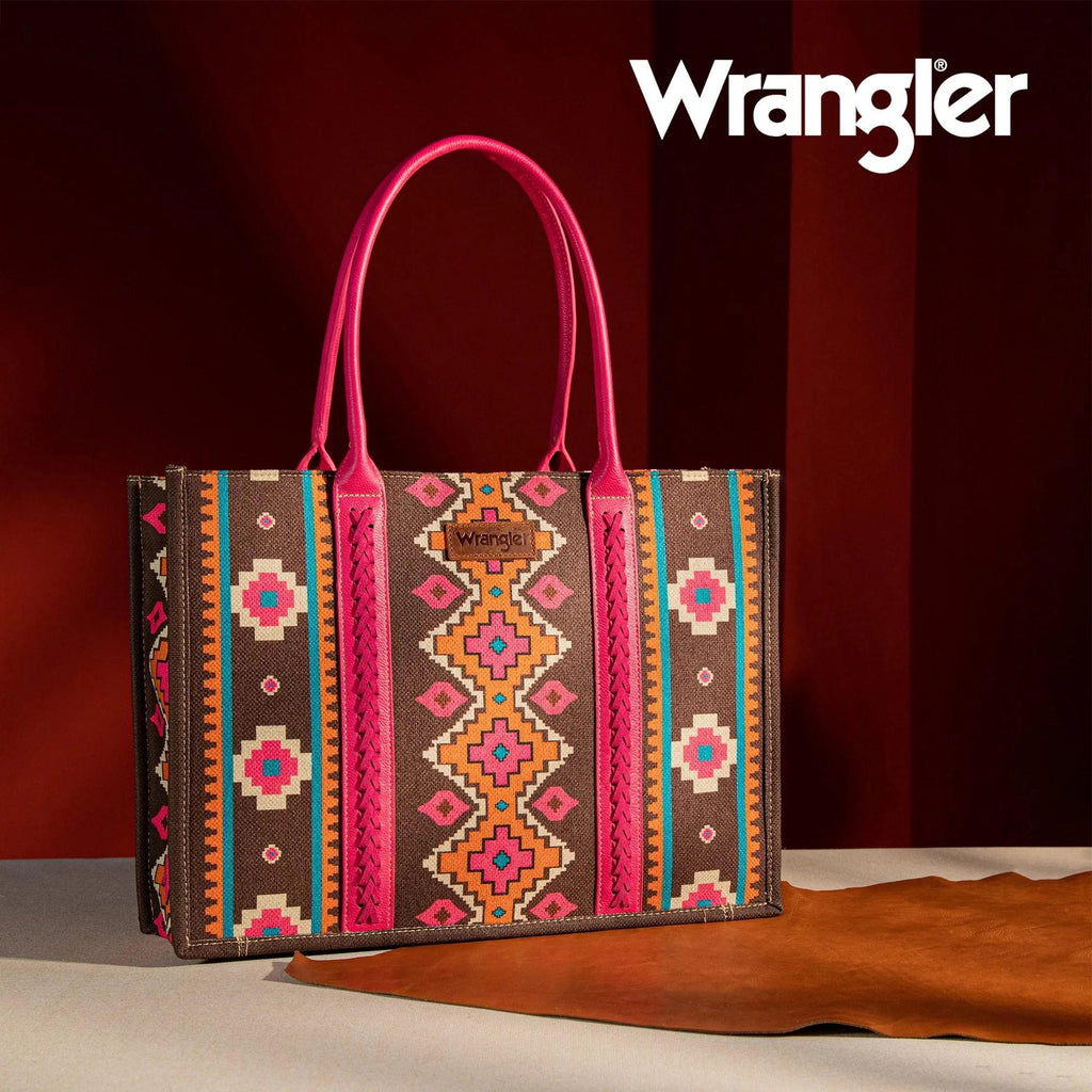 Hot Pink Southwestern  Canvas Wide Tote by Wrangler