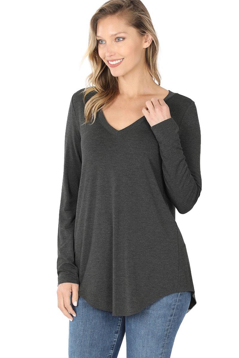 Charcoal Long Sleeve Perfectly Simple V-Neck Knit Top