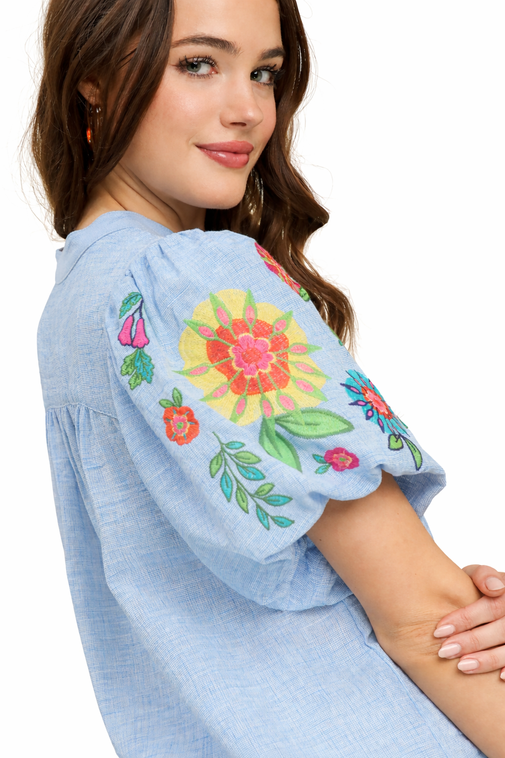 Embroidered Puff Sleeve Top by Umgee