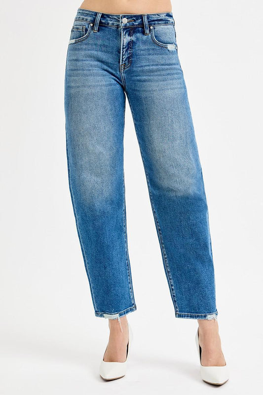 Risen Tummy Control High Rise Ankle Slim Barrel Jeans - Style #PGA21177