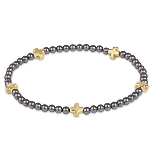 Signature Cross Small 3mm Pearl Dark Grey Bracelet - Gold