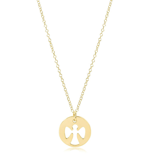 16" Necklace Gold - Guardian Angel Print Gold Disc