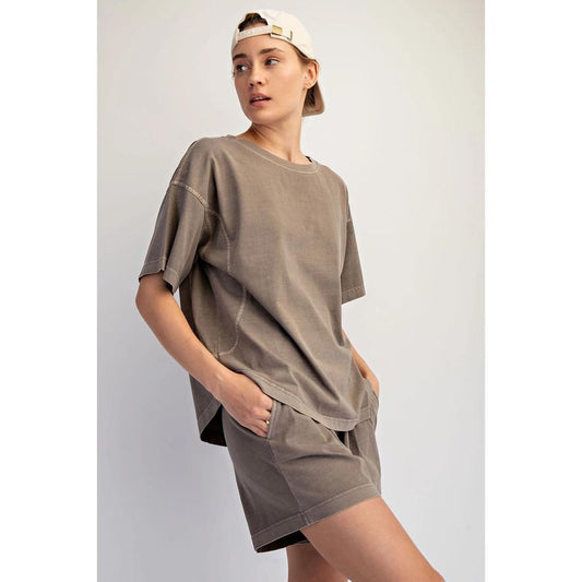 Mocha Pigment Washed Cotton Short Set by Rae Mode
